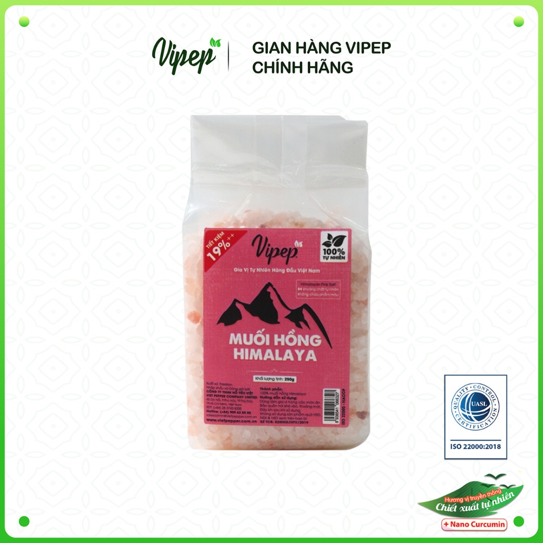 Muối hồng himalaya nguyên hạt vipep túi 250g - gia vị vipep