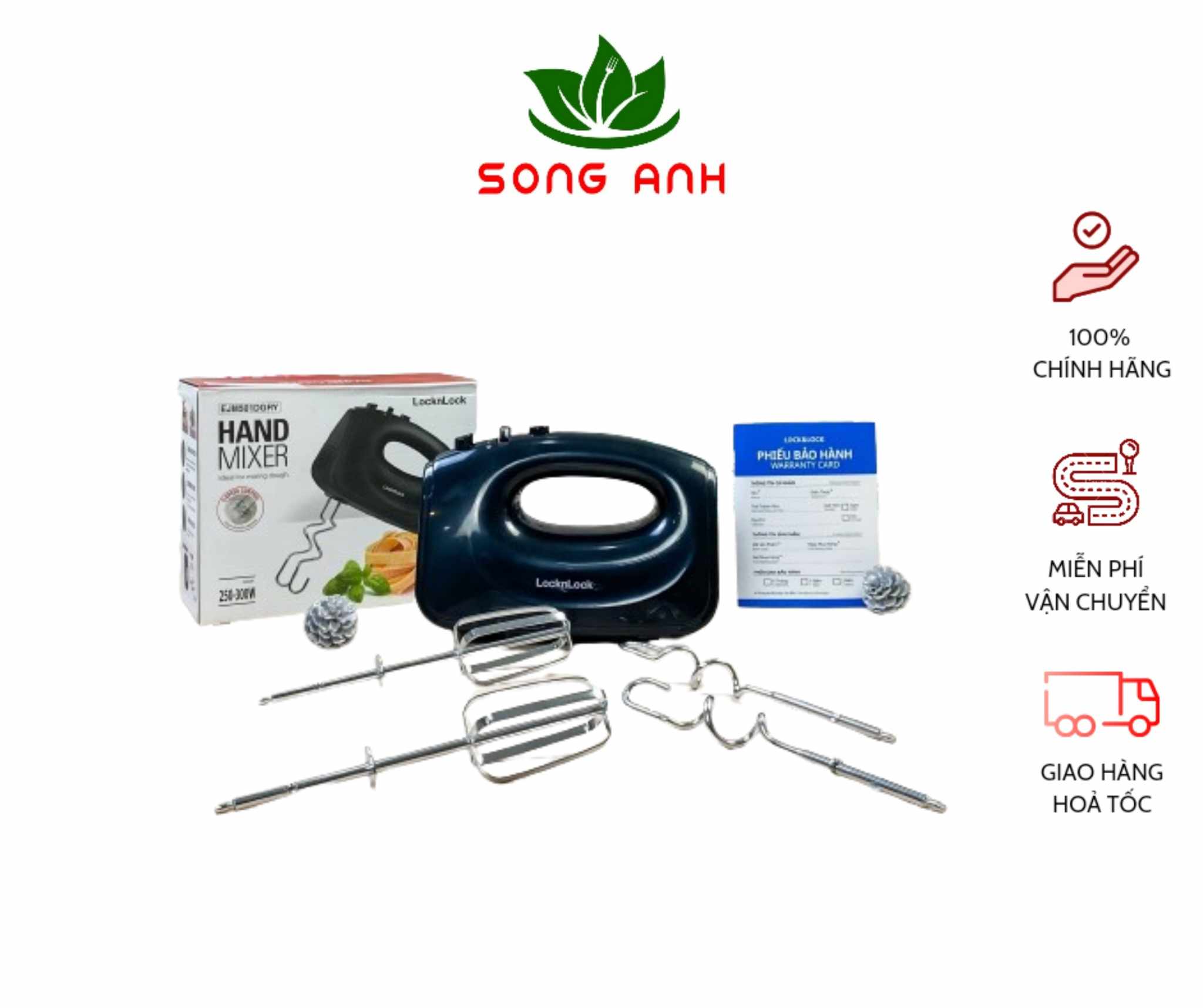 Máy đánh trứng Lock&Lock EJM501 với 5 cấp độ đánh, hàng chính hãng bảo hành 12 tháng