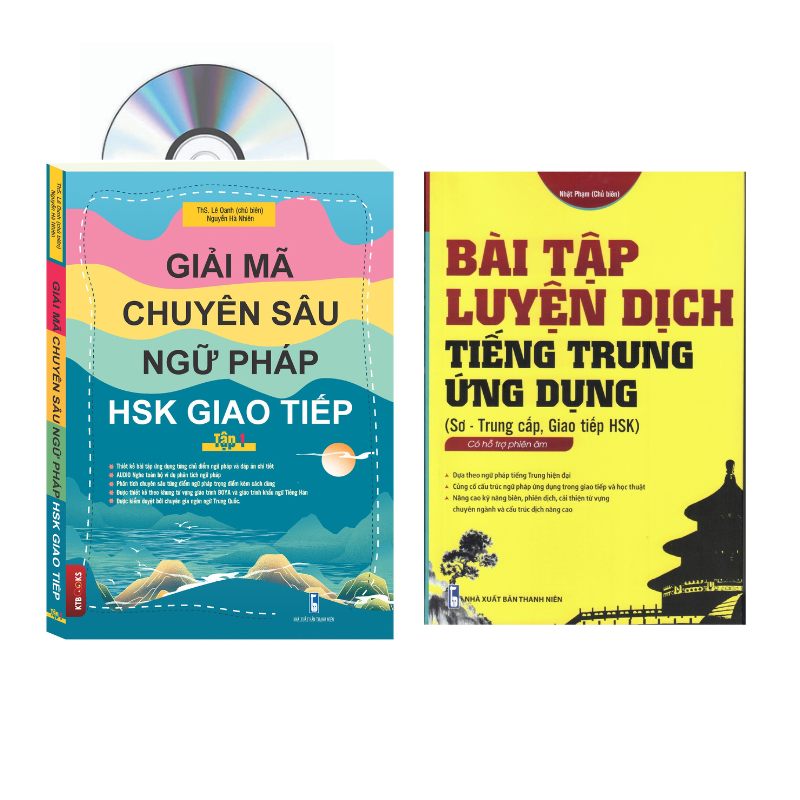 [HCM]Sách- Combo 2 sách Bài tập luyện dịch tiếng Trung ứng dụng (Sơ -Trung cấp Giao tiếp HSK có mp3 nghe có đáp án)+Giải mã chuyên sâu ngữ pháp HSK giao tiếp tập 1 + DVD tài liệu