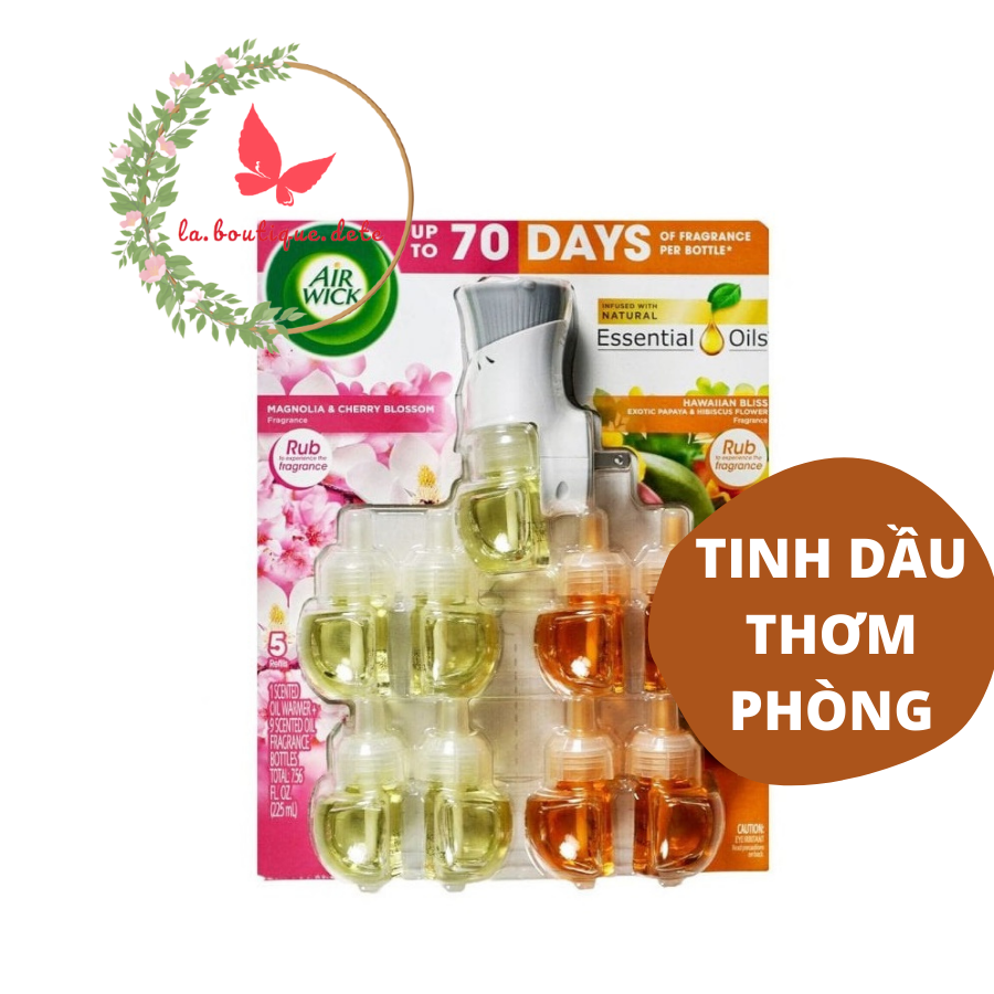 Bộ tinh dầu thơm cắm điện Airwick Essential Oils 1 máy và 9 refills hương ngẫu nhiên - Hàng Mỹ