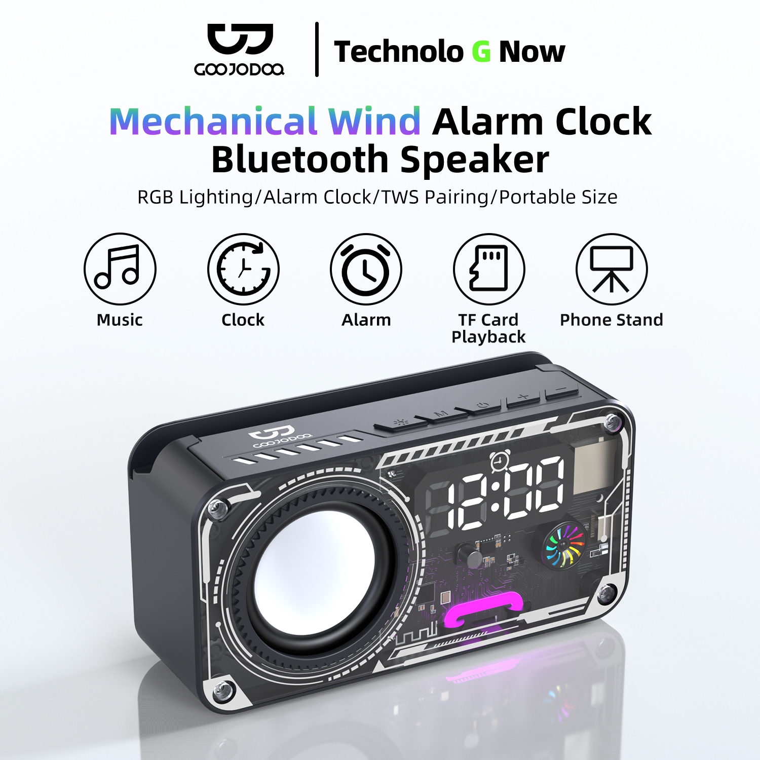 Loa không dây GOOJODOQ Bluetooth 5.3 Thiết kế kiểu dáng cơ học Màn hình LED hiển thị thời gian với đèn RGB