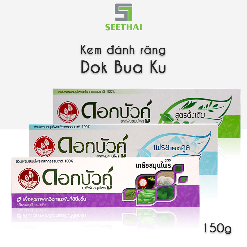 Kem đánh răng thảo dược Thái Lan DOKBUAKU the mát 150gr ngừa sâu răng hơi thở thơm mát