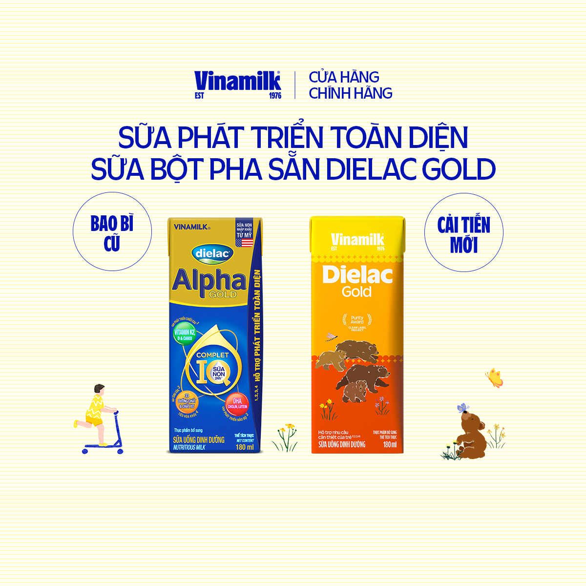 7 Lốc sữa nước Vinamilk Dielac Alpha Gold 180ml 28 hộp - sữa bột pha sẵn hỗ trợ phát triển trí não của trẻ, tăng cân, chiều cao