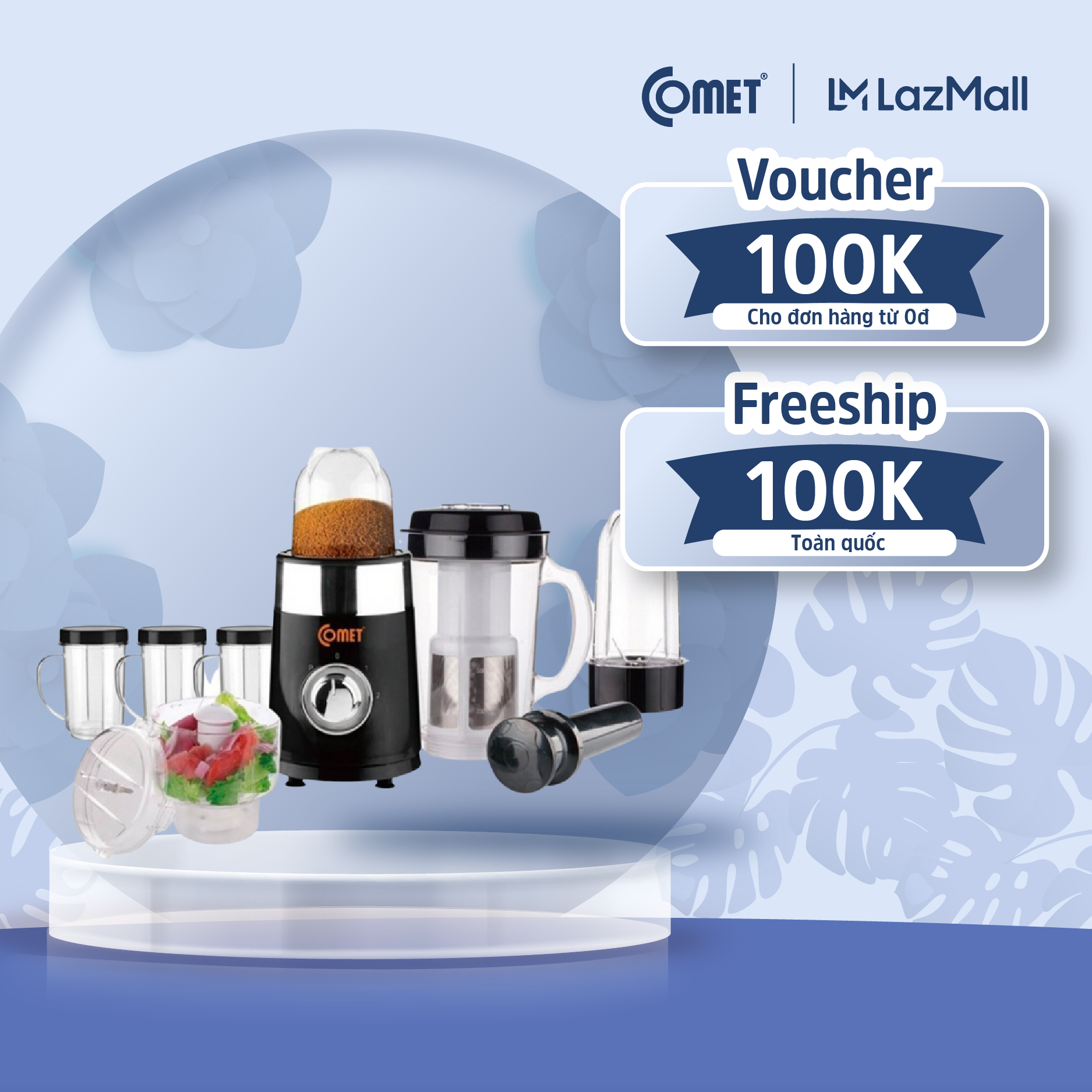 Máy xay ép sinh tố 7 cối đa năng kháng vỡ COMET CM9989 - Dung tích 1.0 Lít - Công suất 220W - Bảo hành 12 tháng - Hàng Chính Hãng