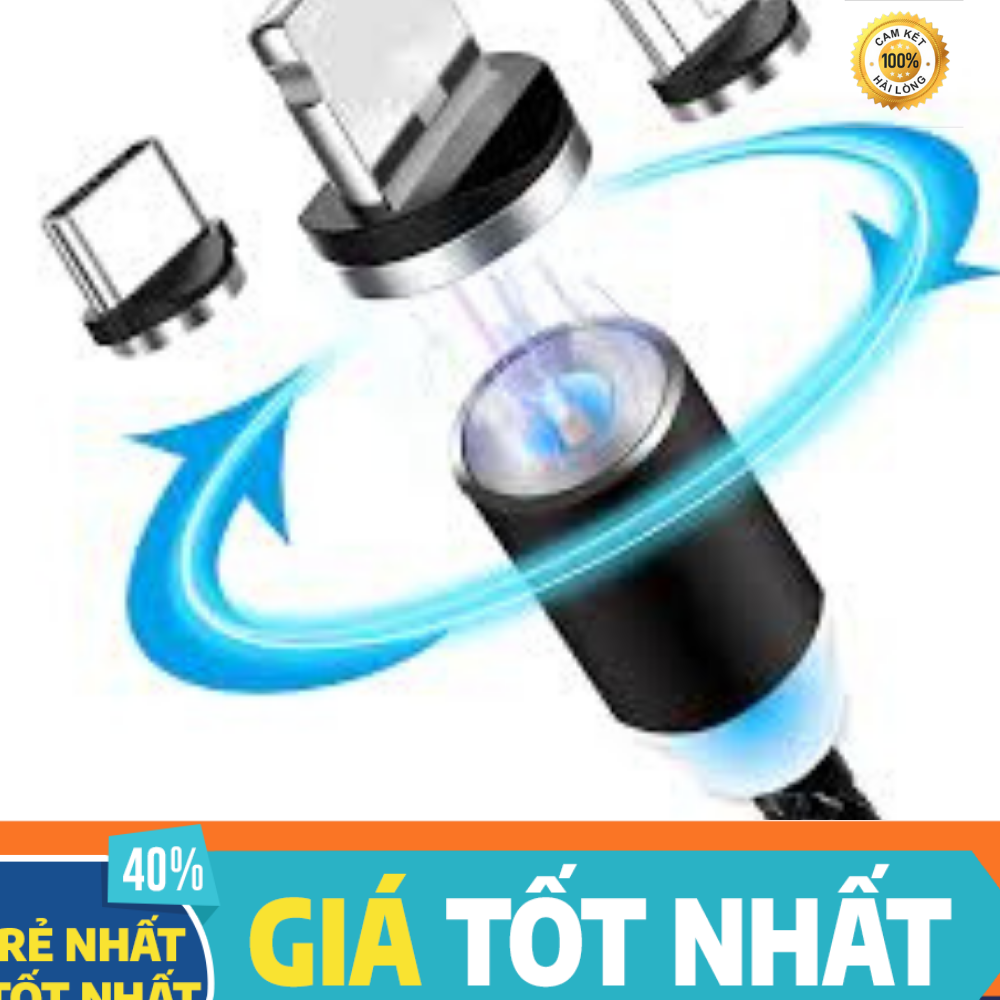 Cáp Sạc Nam Châm Xoay 360 Độ dành cho Iphone + Samsung + Usb Type C - Bọc Dù
