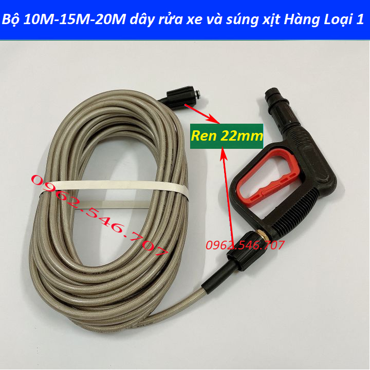 Bộ 10m-15m-20m-30m dây rửa xe và súng xịt hàng loại 1 - súng rửa xe áp lực cao ren 22mm