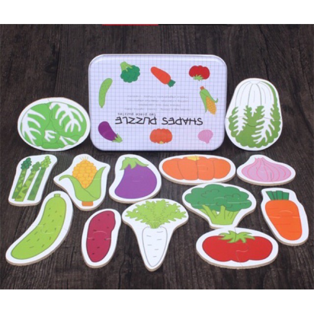 Bộ ghép hình hộp sắt 2 mảnh shapes puzzle thông minh cho bé