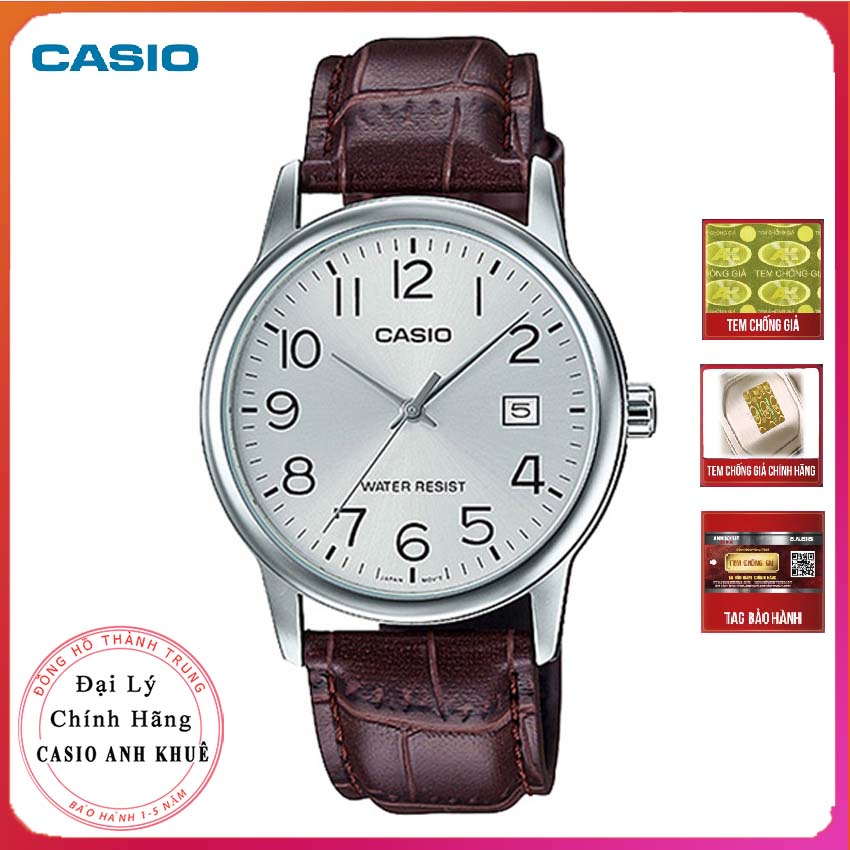 Đồng hồ nam casio chính hãng mtp-v002l-7b2udf dây da