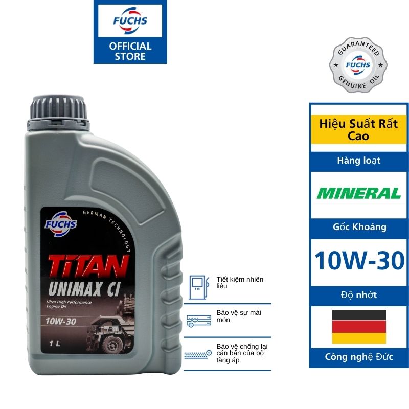 Dầu động cơ Titan Unimax 10W30 Dầu động cơ gốc khoáng can 1L giúp tiết kiệm nhiên liệu tốt hơn - Hiệu Suất Rất Cao Fuchs Ultra High Performance