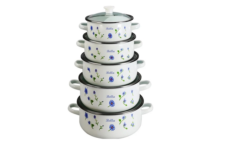 Bộ 5 Nồi Tráng Men BELLA Ceramic Reoona 16/18/20/22/24cm hoa lavender xanh