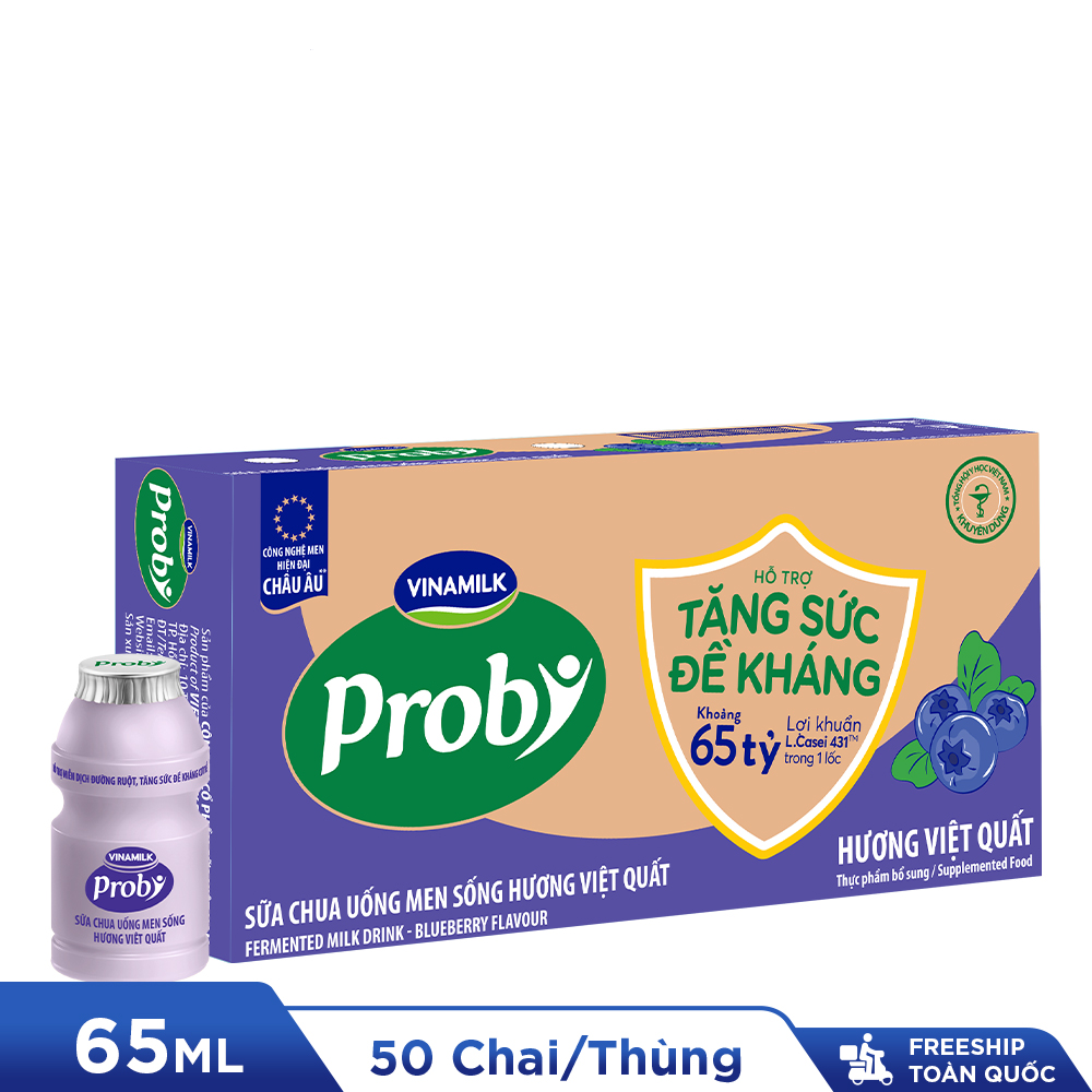 Thùng Sữa chua uống Probi Việt Quất chai x 65ml - 50 chai/Thùng Yogurt