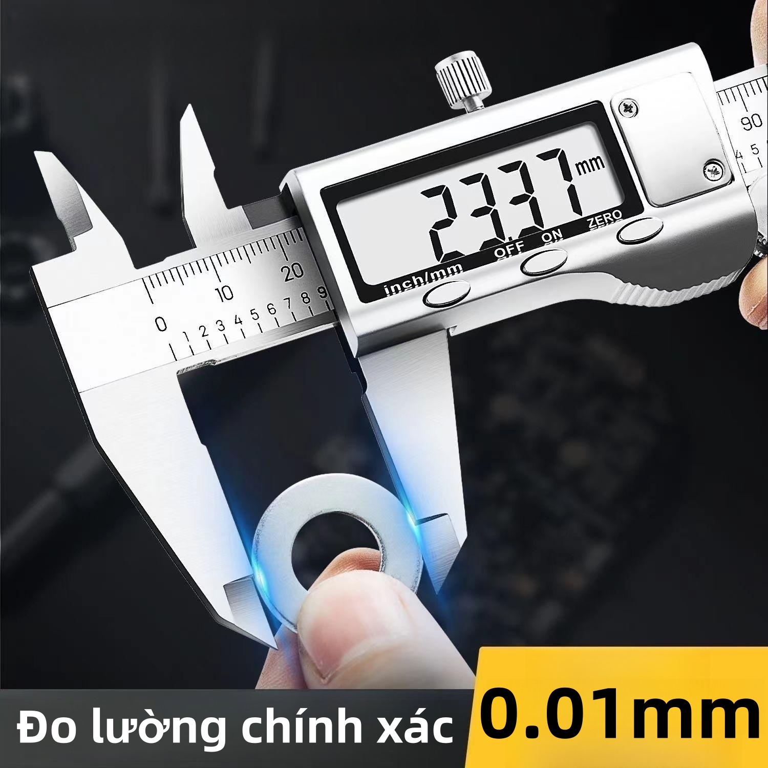 Thước Kẹp Điện Tử Thép Không 150mm,thước cặp độ chính xác cao,có nút chuyển đơn vị đo Inch Và Milimet-Đo độ sâu,thép hợp kim không rỉ