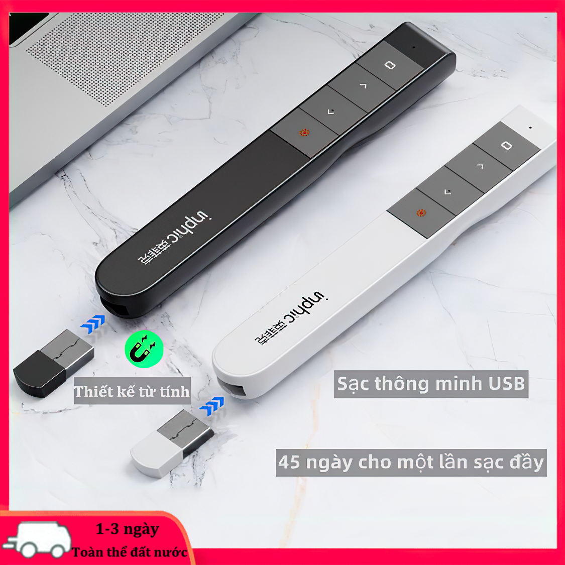 Bút Trình Chiếu Powerpoint Không Dây - L1P Bút Thuyết Trình Lazer Chiếu Slide Có Thể Điều khiển 2 Màn Hình, Sạc thông minh USB, Hiển Thị Báo Pin, Bút Chỉ Máy Chiếu Laser Tương Tự Bút Trình Chiếu Logitech