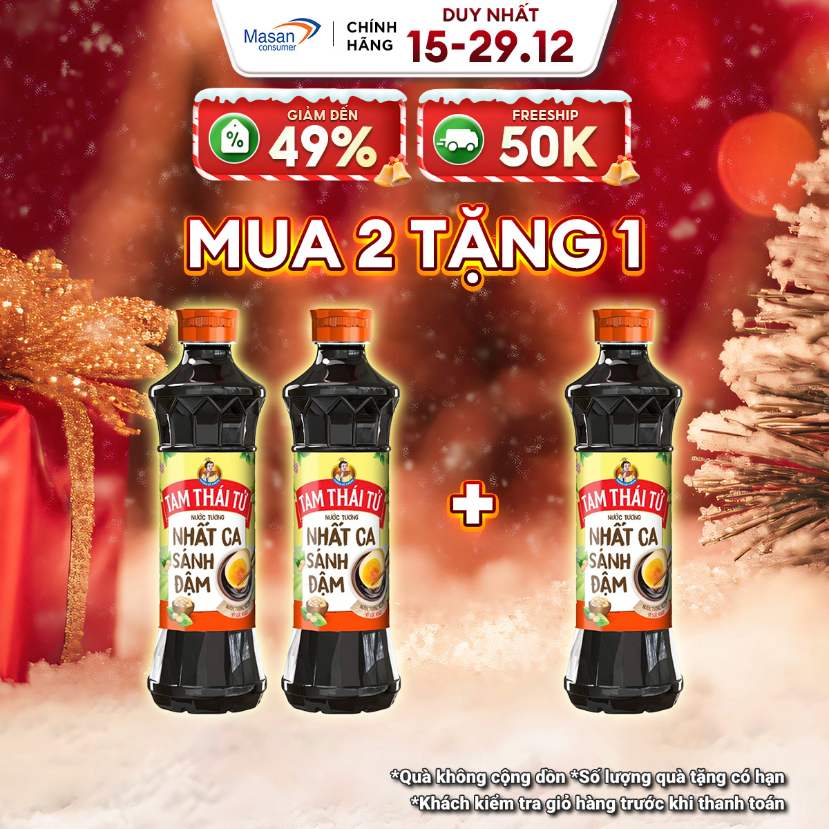   15.12-29.12 Voucher 18% CHO ĐƠN TỪ 199K Combo 2 Nước Tương Tam Thái Tử Nhất Ca Sánh Đậm 500Ml 