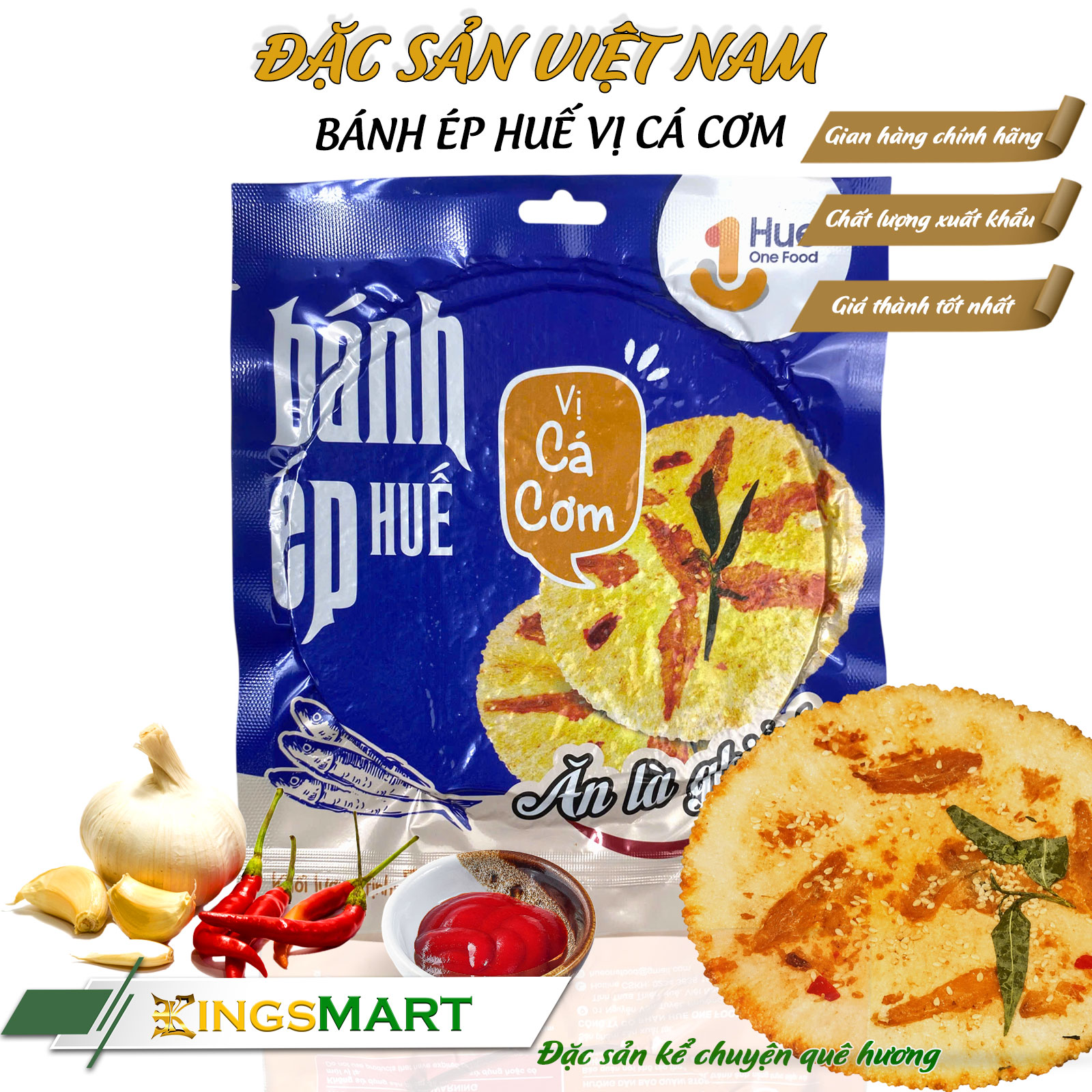 [MỚI LẠ] Bánh Ép Huế Vị Cá Cơm - HUE ONE FOOD - Đặc sản Cố Đô Huế - Túi snack 50g - Kingsmart
