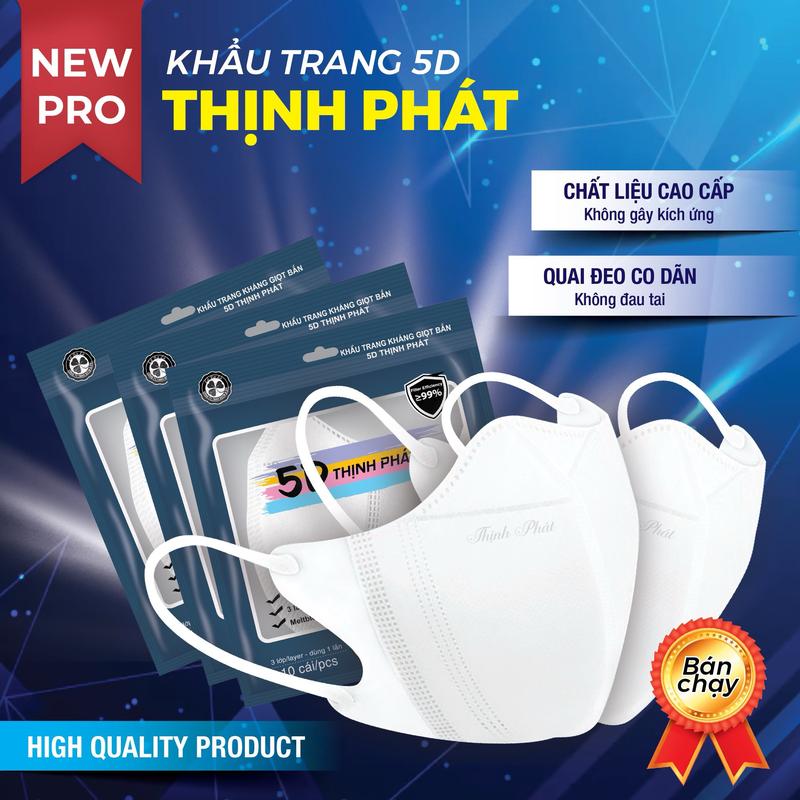 COMBO 200 Khẩu Trang 5D Thịnh Phát Mask Cao Cấp, Chống Tia UV, Khẩu Trang Y Tế 3 Lớp Kháng Khuẩn 5D