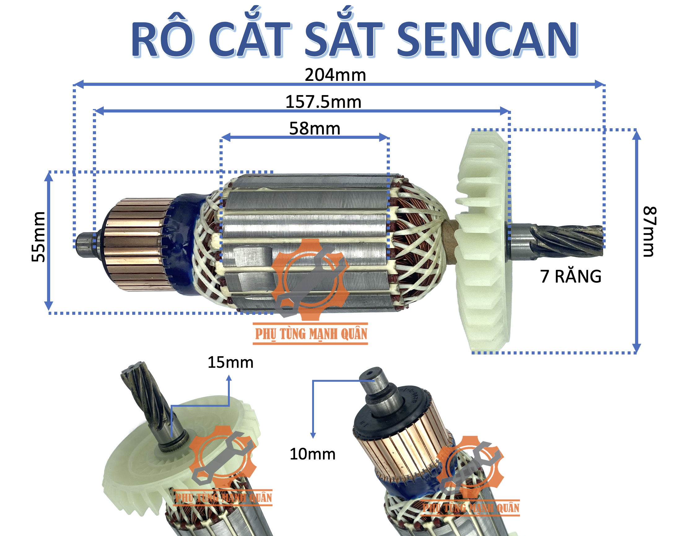 Rotor/ruột máy cắt sắt sencann 553503 7 răng dâu sắc thân 55 tặng kèm bộ chổi than