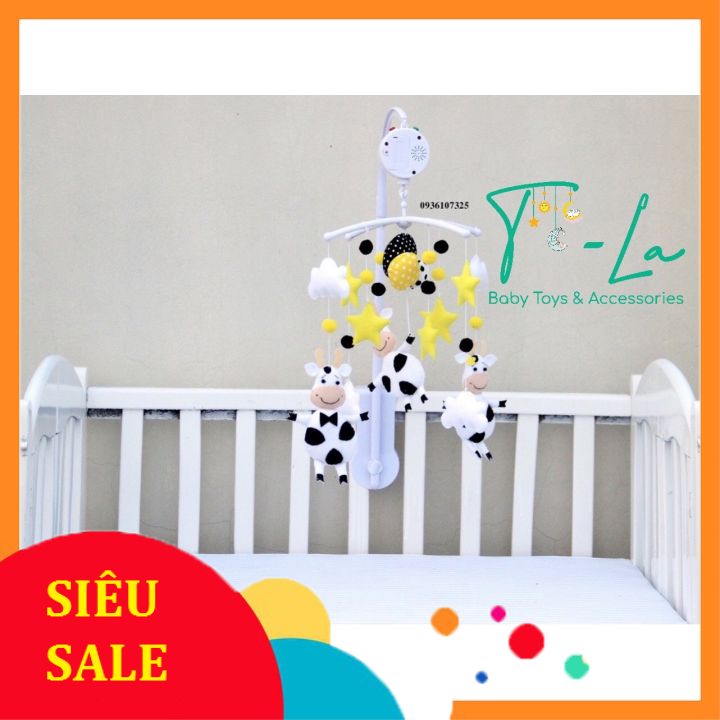 Đồ chơi treo nôi cũi handmade hình bò sữa