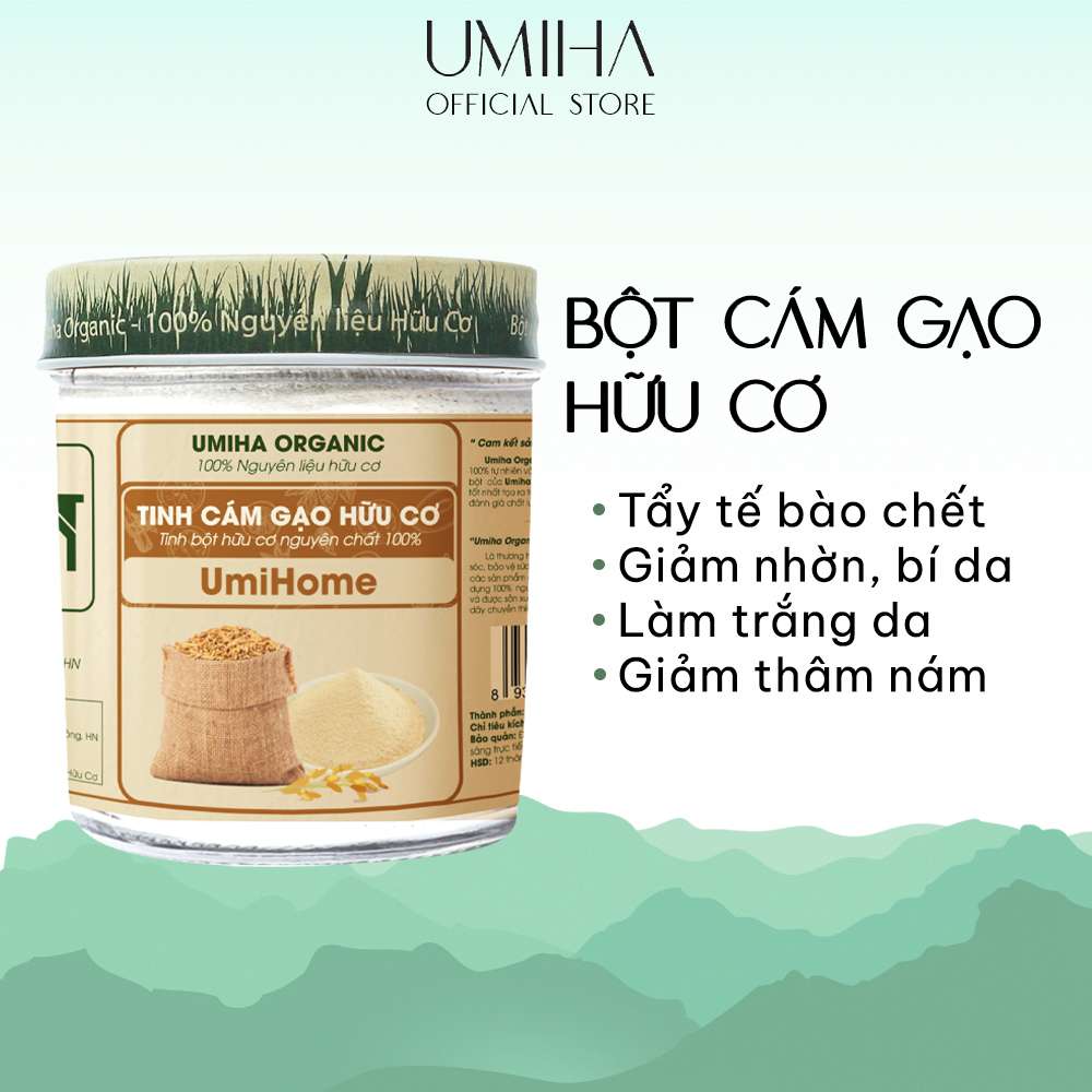 Bột Cám Gạo hữu cơ UMIHOME 135g nguyên chất làm đẹp thiên nhiên giúp tẩy da chết hiệu quả, dùng đắp mặt trắng da tự nhiên và ngăn ngừa thâm mụn