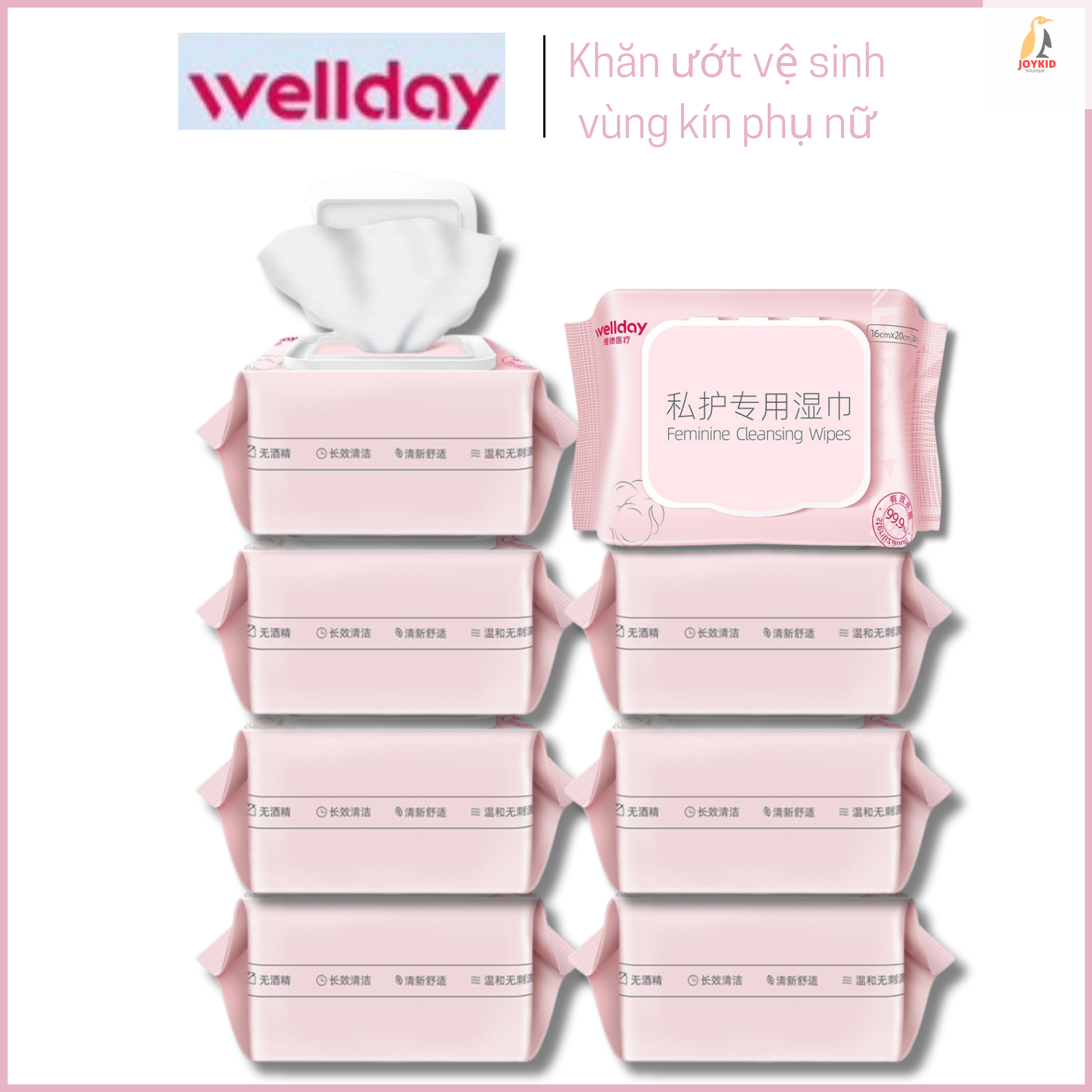 Khăn ướt vệ sinh vùng kín phụ nữ/khăn ướt phụ khoa Wellday 10/30 tờ/gói
