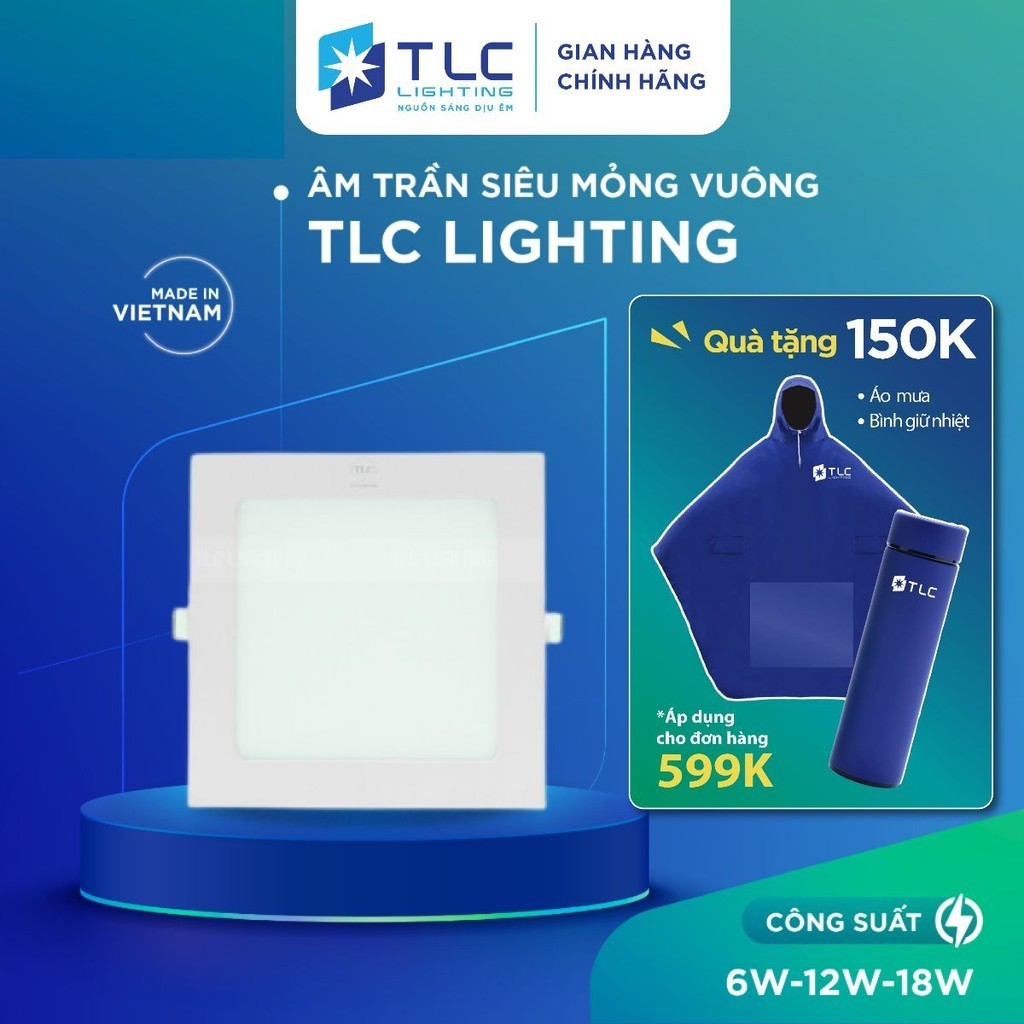 Đèn led âm trần siêu mỏng vuông tlc lighting 6w/12w/18w, bảo hành 1 đổi 1 trong 2 năm