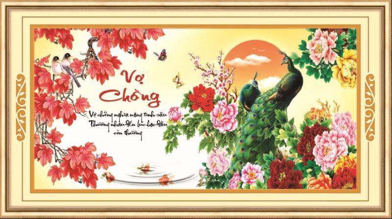 Tranh đính đá vợ chồng công mẫu đơn 88751 chưa đính