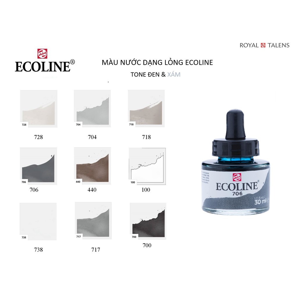 ( P4 Đen-Xám) Màu nước Ecoline - Màu nước dạng lỏng