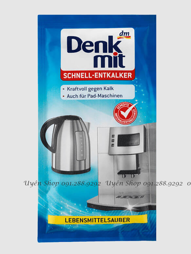 Bột tẩy cặn ấm siêu tốc, máy pha cafe, bình đun nước Denkmit Schnell Entkalker, gói 25g