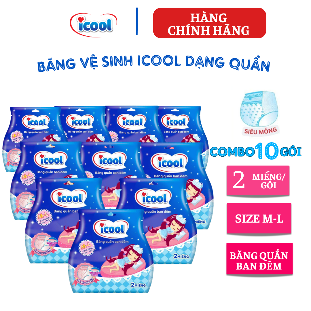 {Hàng chính hãng} Băng vệ sinh ICOOL dạng quần 2 miếng size M/L  (Combo 10 gói)
