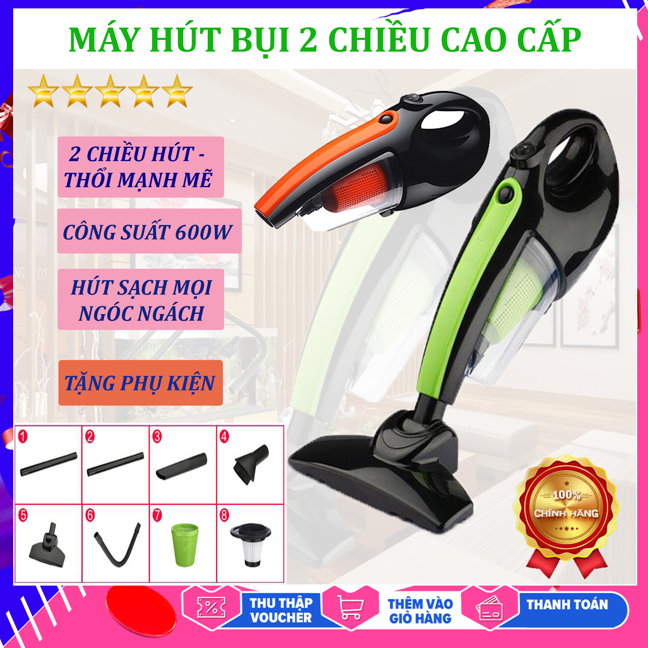 Máy Hút Bụi Mini 2 CHIỀU HÚT- THỔI 600w, TOP máy hút bụi cầm tay GIÁ TỐT - portable handheld vacuum car cleaner - Công Suất Hút Bụi 600W, Hút Nhiều Bụi Bẩn, Thiết Kế Nhỏ Gọn Dễ Dàng Di Chuyển - BH 12 Tháng