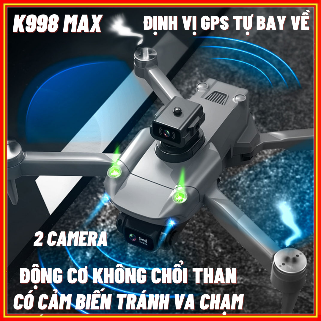 [ Hot 2023 - Bảo Hành 24 Tháng ] Flycam K998 Pro Max có định vị G.P.S - Máy bay không người lái came