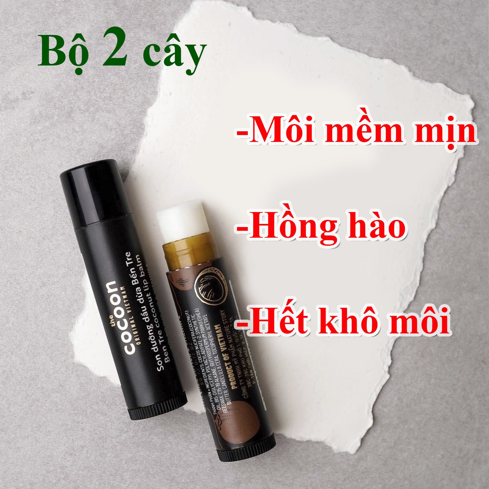 [HCM]Bộ 2 son dưỡng môi giảm thâm dầu dừa bến tre Cocoon giúp đôi môi mềm mượt căng mọng chống khô môi nứt nẻ môi