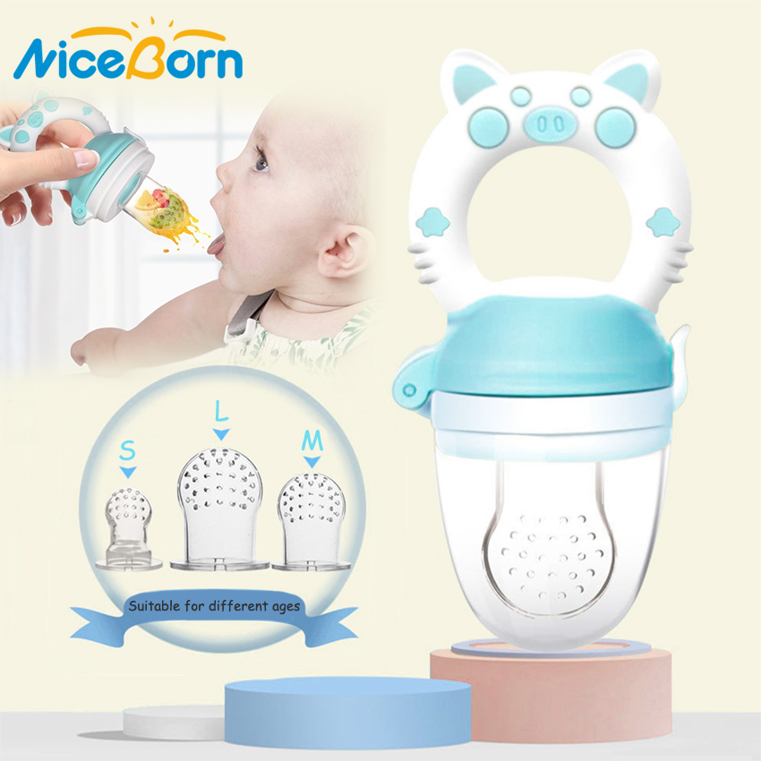 NiceBorn núm ăn dặm trái cây cho bé túi nhai ăn dặm cho bé ti ăn dặm cho bé Núm tay cầm bằng silicon an toàn dùng lọc thức ăn cho em bé tự nhai + 3 núm vú có kích thước khác nhau
