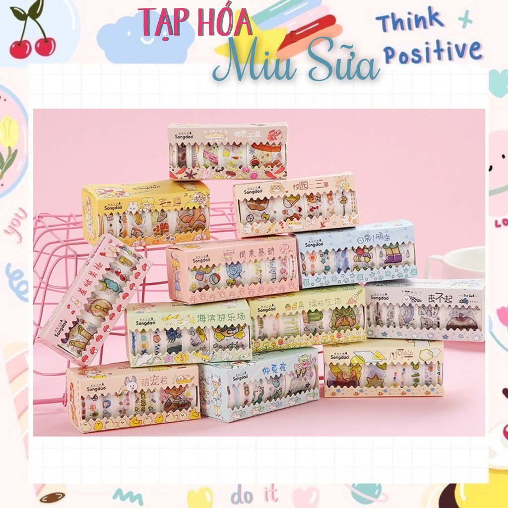 Set 6 washi nhiều size dễ thương theo tone màu sắc - MiuSua