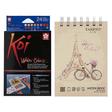 Màu nước nén koi water colors sakura 24 màu - tặng kèm sổ vẽ a6