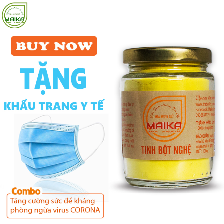 Tinh Bột Nghệ Nguyên Chất MK Farm (100gr/hũ) - Tặng Khẩu Trang Y Tế 4 lớp - Hỗ trợ đau dạ dày, tiêu hóa,  dùng đắp mặt dưỡng da xóa mờ thâm nám tàn nhang hiệu quả - Đã được kiểm nghiệm y tế