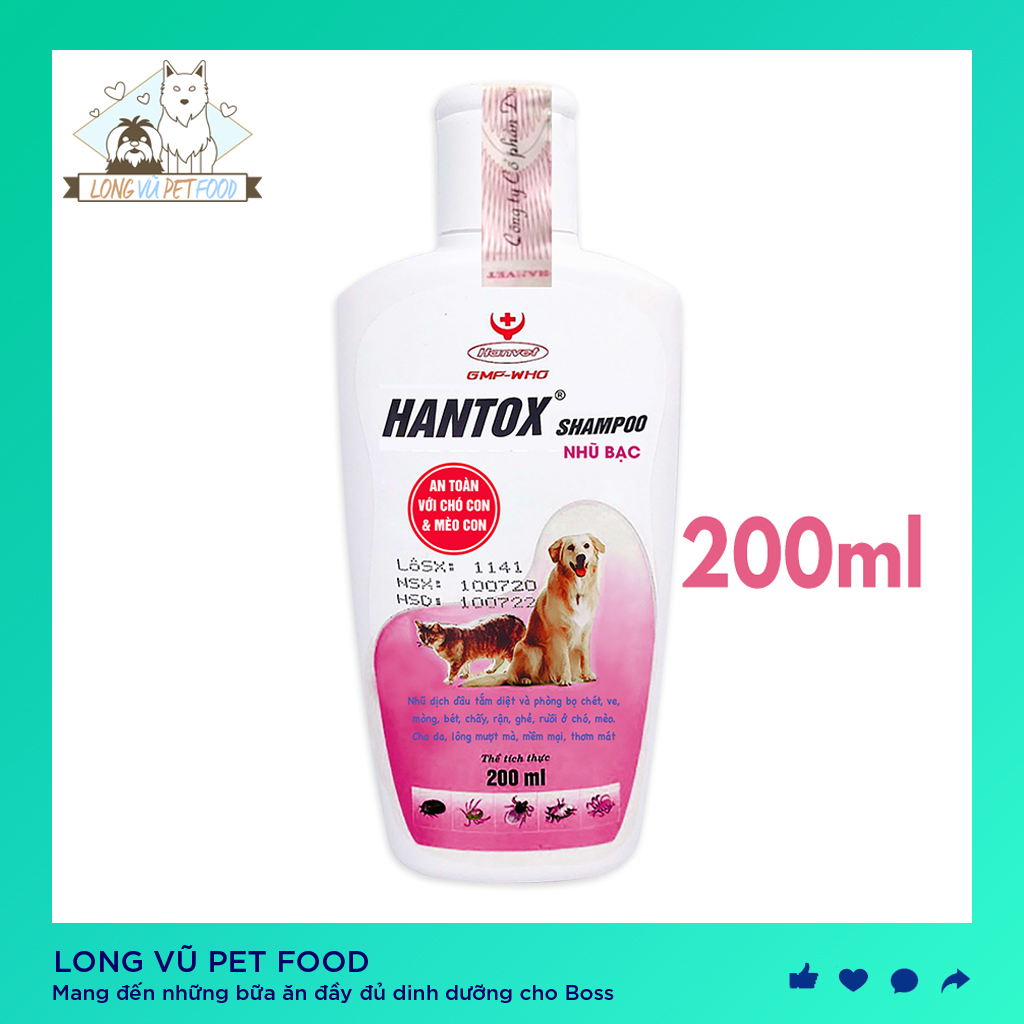 Sữa Tắm Chó Mèo Hantox Hồng Diệt Phòng Bọ Chét, Ve, Mòng, Ghẻ 200ml