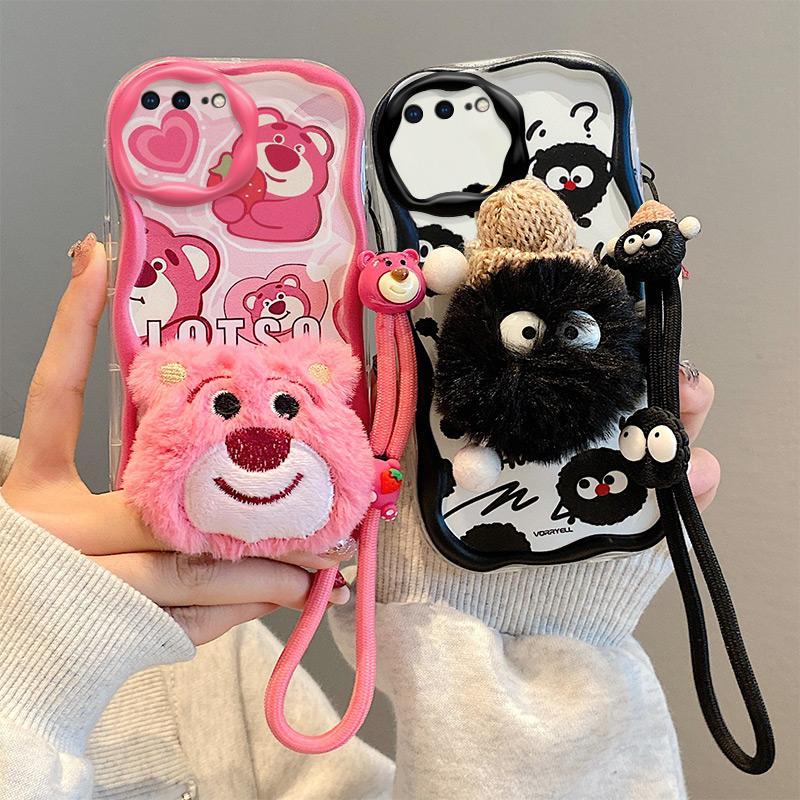 Ốp cho iPhone 7 Plus 8 Plus Búp bê nhồi bông hoạt hình viền kem Ốp điện thoại hình gấu Dâu tây quả bóng than chó pacha iphone 7 8 Plus có cùng dây đeo Ốp đ