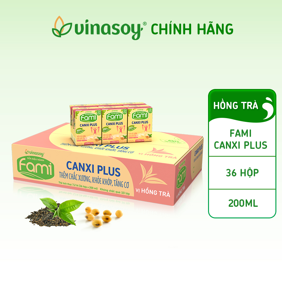 Thùng sữa đậu nành Fami Canxi Plus vị hồng trà hộp