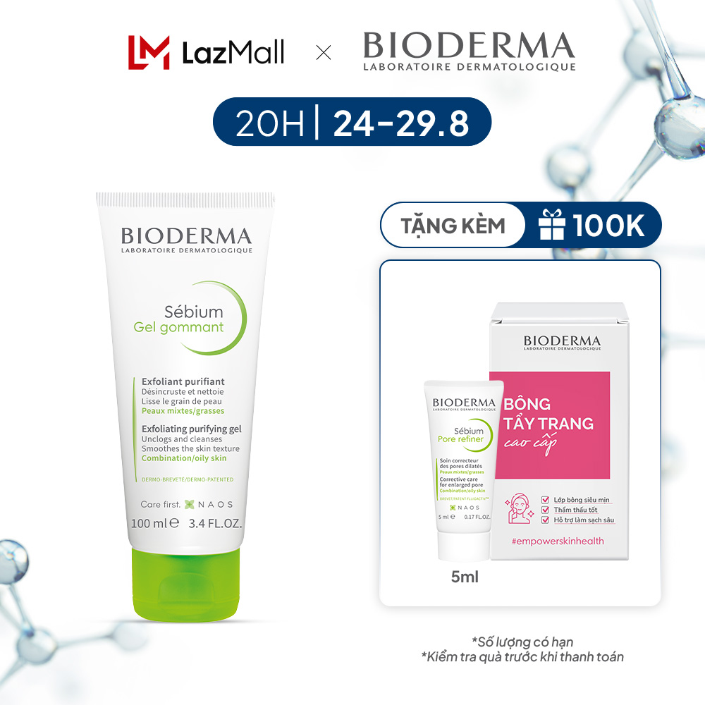 Gel tẩy tế bào chết làm mịn da cho da hỗn hợp và da dầu Bioderma Sebium Gel Gommant - 100ml