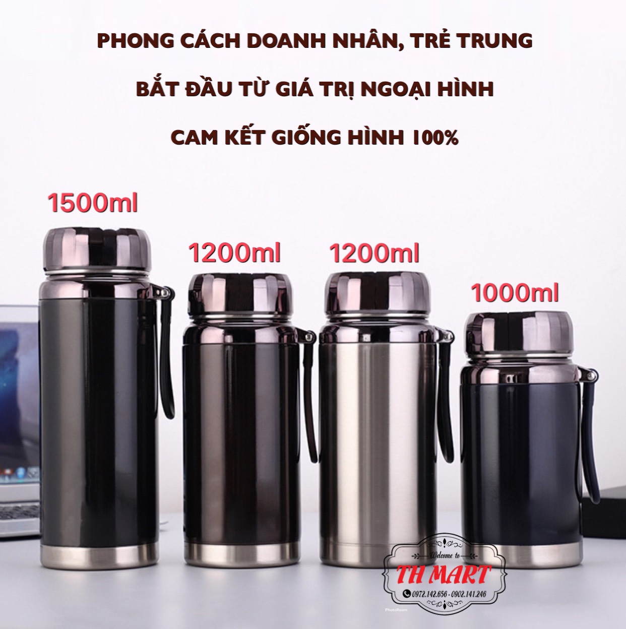 Bình giữ nhiệt kim cương inox 304 nóng lạnh, ly giữ nhiệt 24h dung tích 800ml, 1000ml, 1200ml, 1500ml