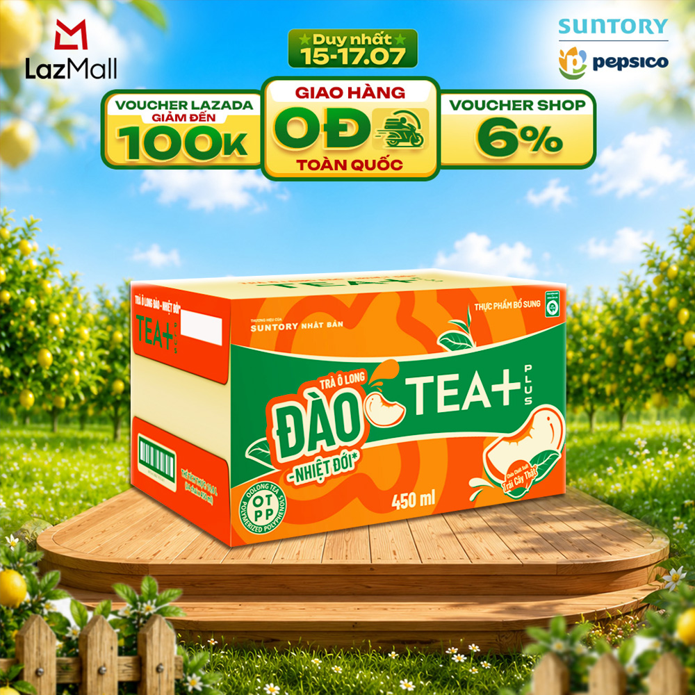 [SALE 15.7] Thùng 24 Chai Trà Ô Long Tea+ Đào Trái Cây Nhiệt Đới (450ml/chai)