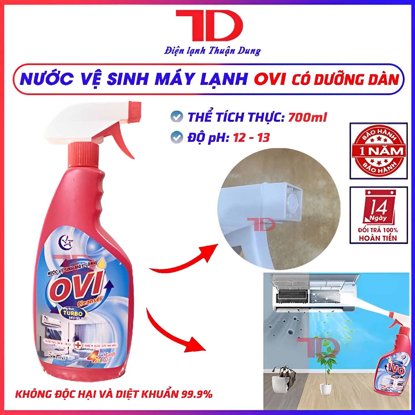 Nước vệ sinh máy lạnh OVI có dưỡng dàn - Điện lạnh Thuận Dung