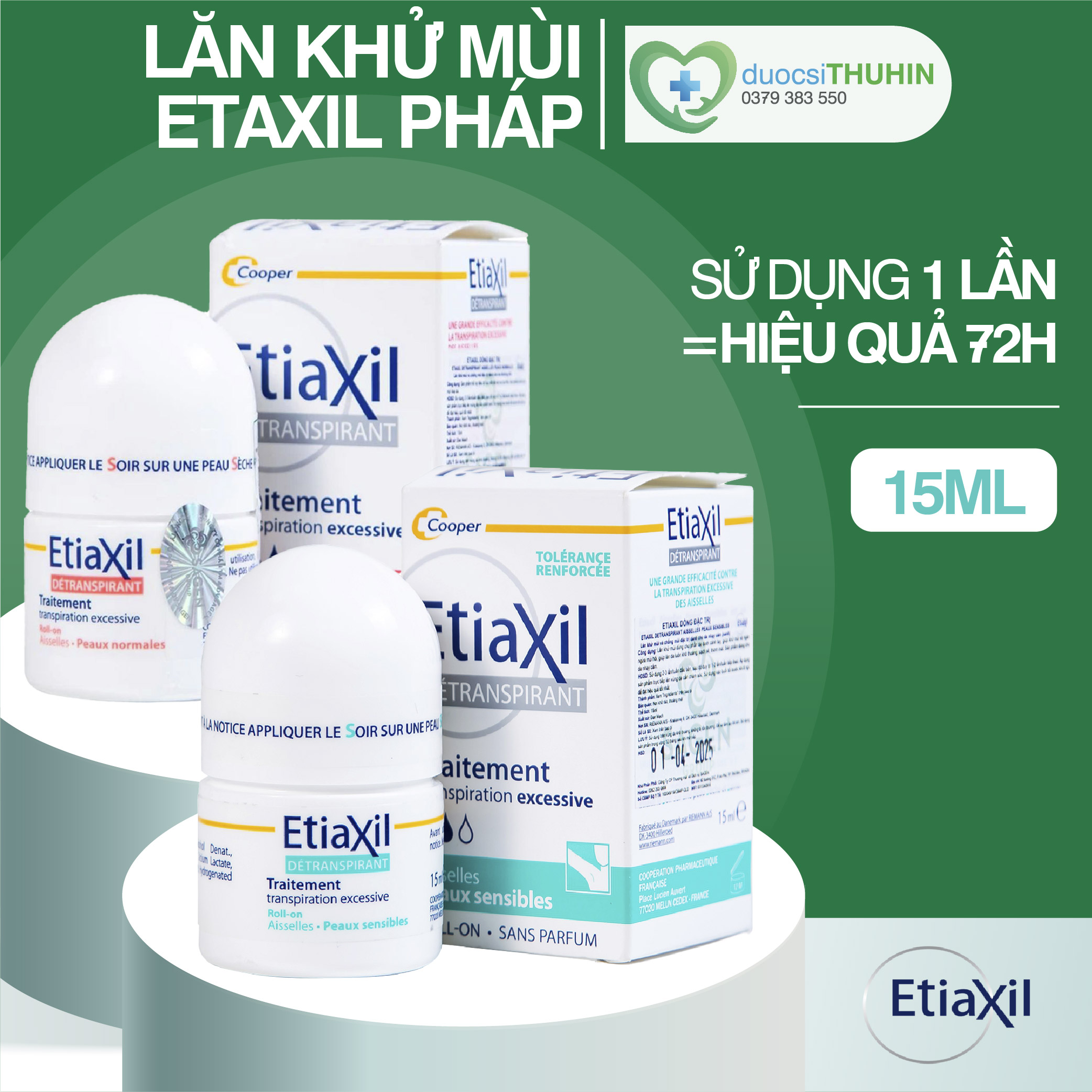 Lăn Khử Mùi Ngăn Mồ Hôi Chuyên Sâu Etaxil Pháp 15ml, Lăn Nách Etaxil Xanh Đỏ Nâu Chính Hãng