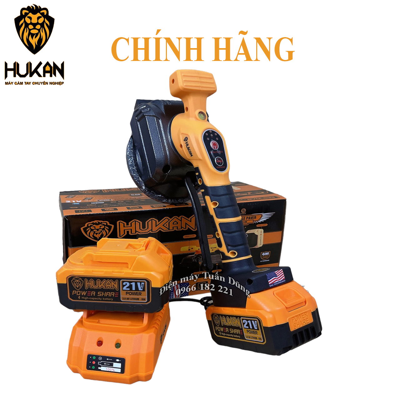 Máy Rung Ốp Lát Gạch dùng pin Hukan BVM 633 21v 2 Chức Năng Hít Rung Gạch - 6 Cấp Rung Có bán thân máy