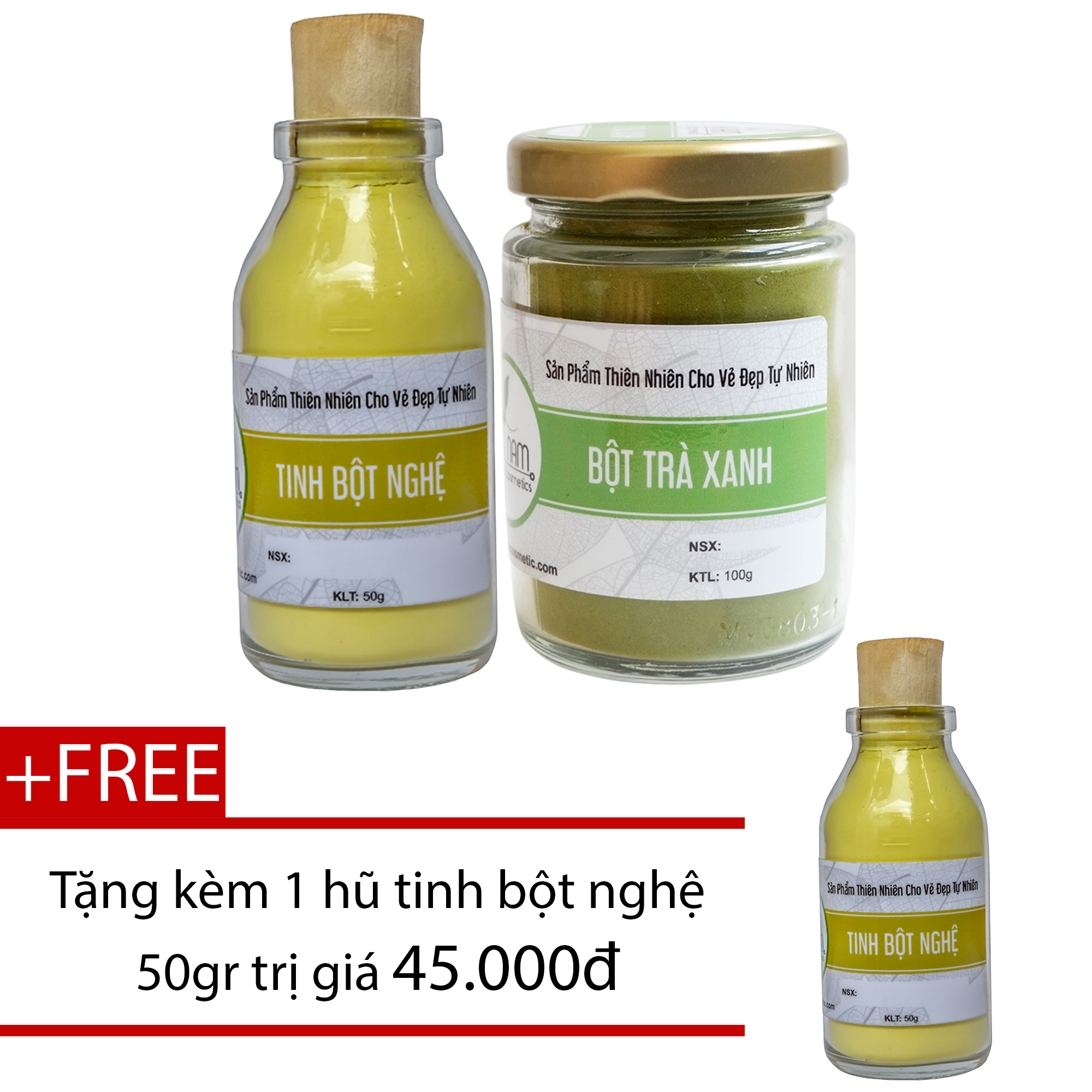 [HCM]Bột Trà Xanh 100g + TInh Bột Nghệ 50g Bảo Nam - Đắp Mặt Nạ + Tặng Tinh Bột Nghệ 50g