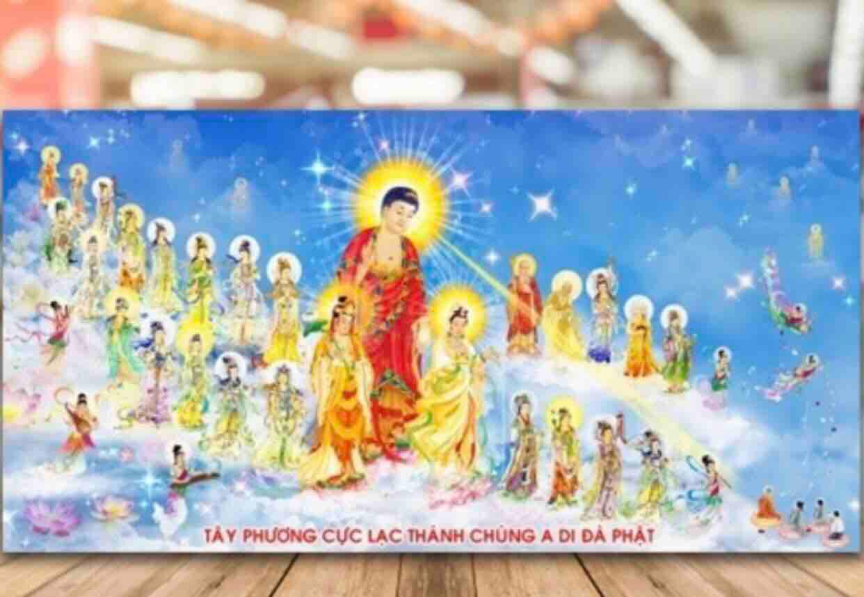 [HCM]Tranh thêu Tây phương cực lạc kt 113x63 cm