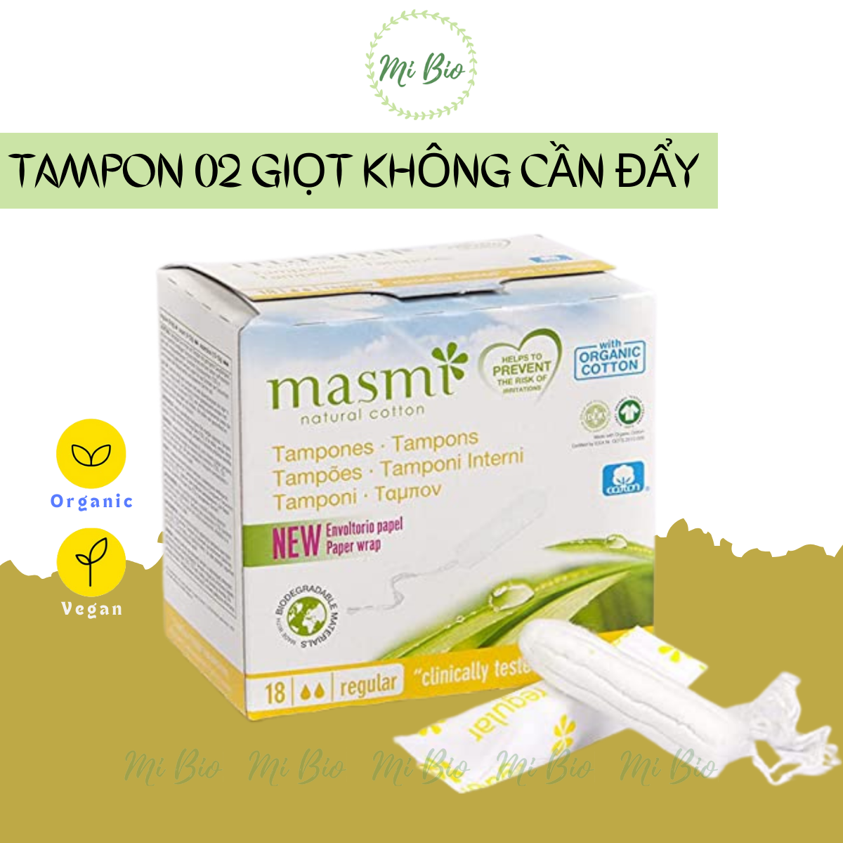 Tampon không cần đẩy 2 giọt hữu cơ - Masmi