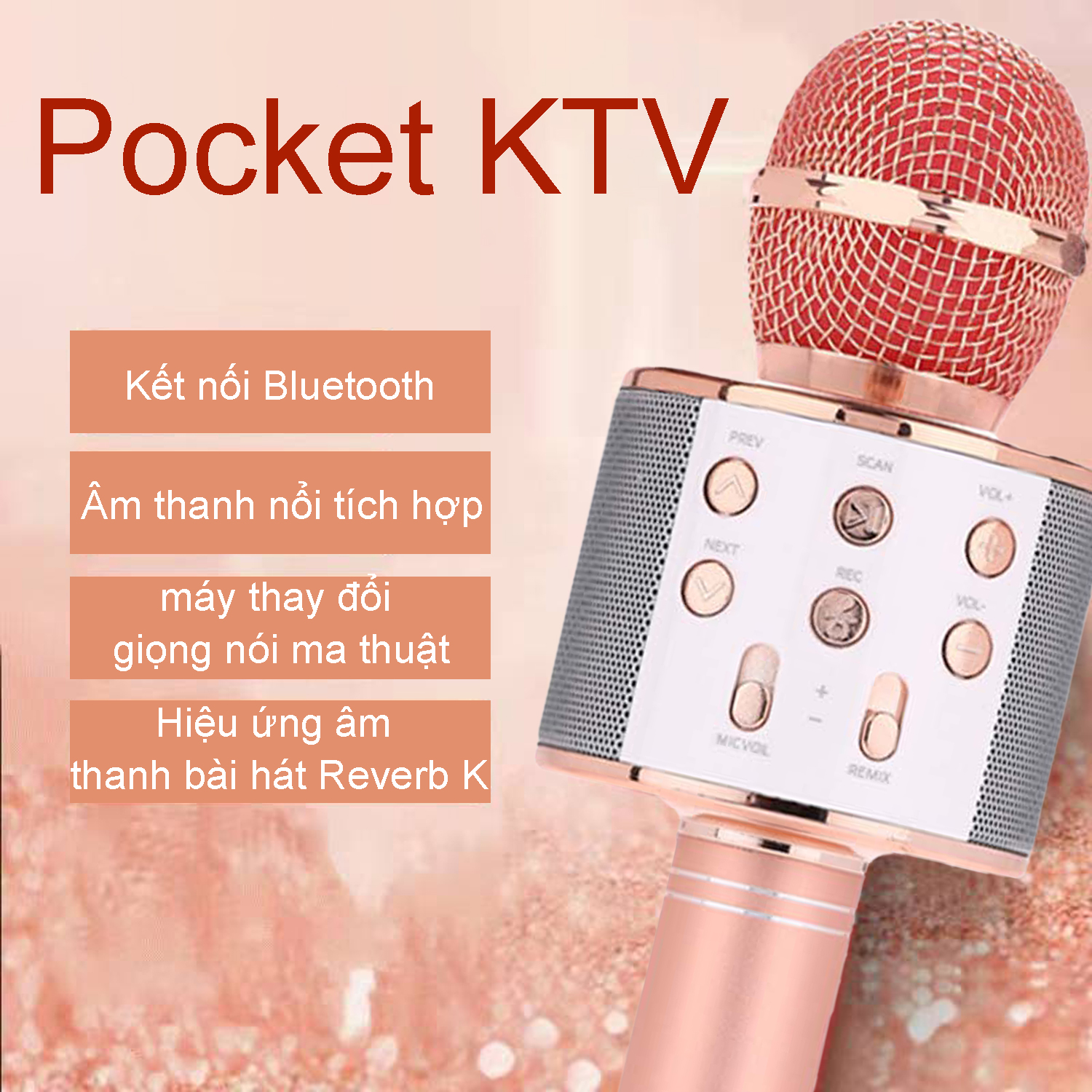 Micro hát karaoke kết nối bluetooth WS858 công nghệ mới, âm vang, kết nối với điện thoại, máy tính bảng, chức năng chuyển giọng thú vị gồm 3 màu HỒNG/BẠC/ĐEN