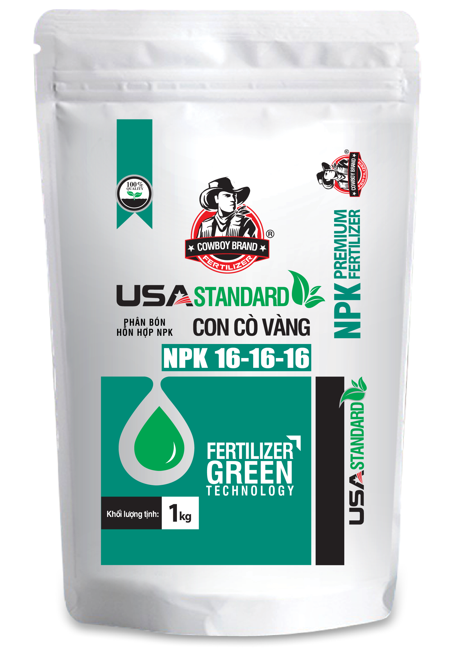 Phân Bón dùng nuôi bầu, bí, mướp - Sử dụng cho giai đoạn nuôi trái - NPK Cowboy 16-16-16 CCV